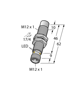 TURCK ; NI10U-EM12WD-VP6X-H1141 Czujnik indukcyjny M12 , stal nierdzewna , wystające czoło , zasięg 10mm 10...30VDC PNP NO/NC , złącze M12
