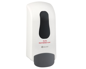 Dozownik płynu dezynfekcyjnego MERIDA ONE na jednorazowe
wkłady 700 ml z płynem dezynfekcyjnym MERIDA POLANA DDR+,
tworzywo ABS, biały