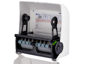 Mechaniczny podajnik ręczników papierowych w rolach MERIDA
TOP AUTOMATIC MAXI, tworzywo ABS, biały połysk, okienko
szare 1