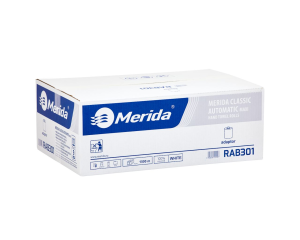 Ręczniki papierowe w roli z adaptorem MERIDA CLASSIC AUTOMATIC MAXI, białe, średnica 19,5 cm, długość 250 m, jednowarstwowe, karton 6 rolek