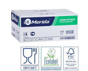 Ręczniki papierowe MERIDA OPTIMUM, białe, dwuwarstwowe, 3200 szt., ECOLABEL