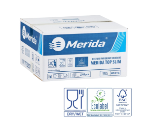 Ręczniki papierowe MERIDA TOP SLIM, białe, dwuwarstwowe, 2700 szt., ECOLABEL